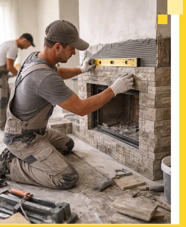 Облицовка каминов в Заинске, монтаж и отделка натуральным камнем