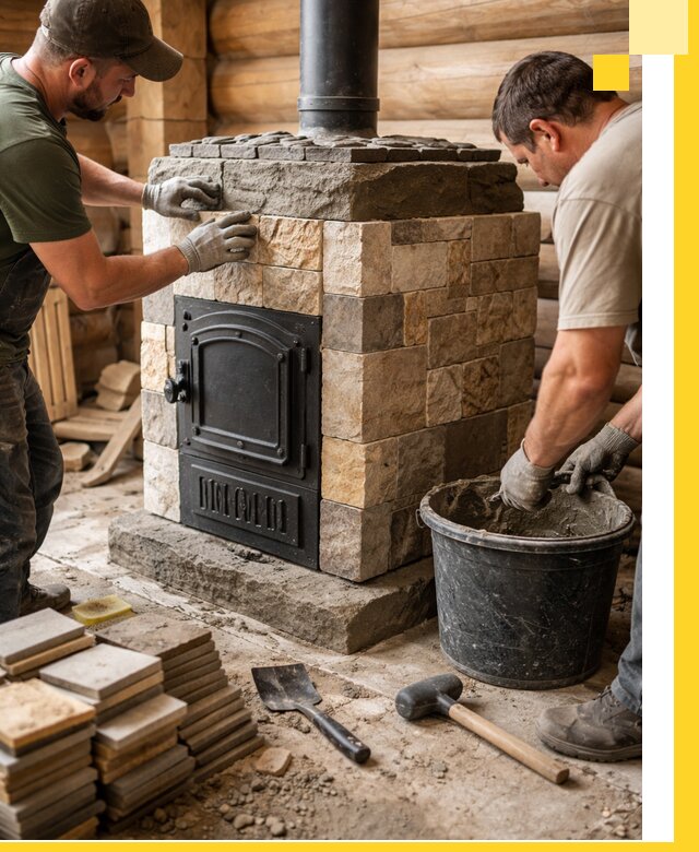 Облицовка банной печи под ключ в Заинске: камень и плитка