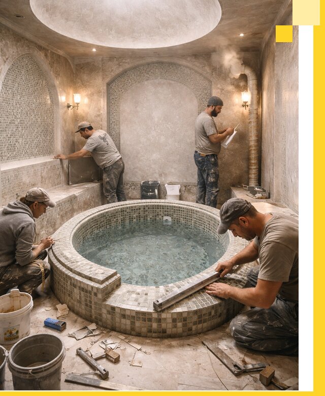 Профессиональное строительство хамама с бассейном в Заинске под ключ