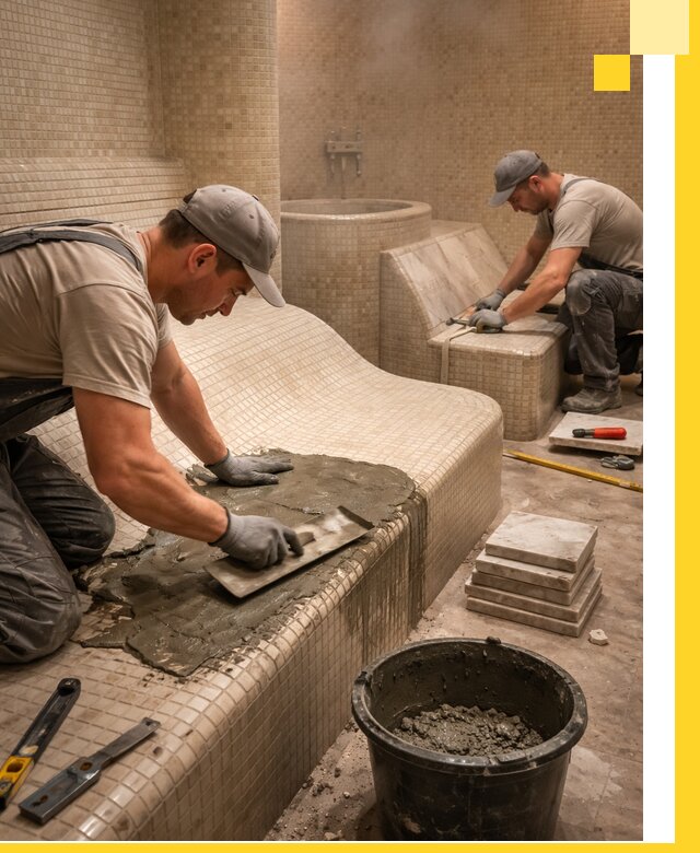 Лежаки для хамама под ключ в Заинске, проект и монтаж