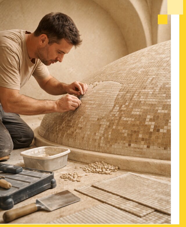 Профессиональная укладка мозаики для хамама под ключ в Заинске